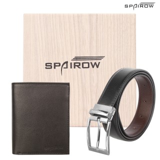Men's Leather Belt-Wallet combo- Black